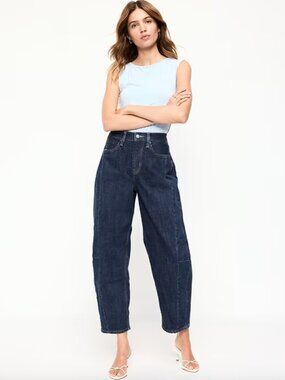 Old Navy High-Waisted Barrel Ankle Jeans in Dark Wash